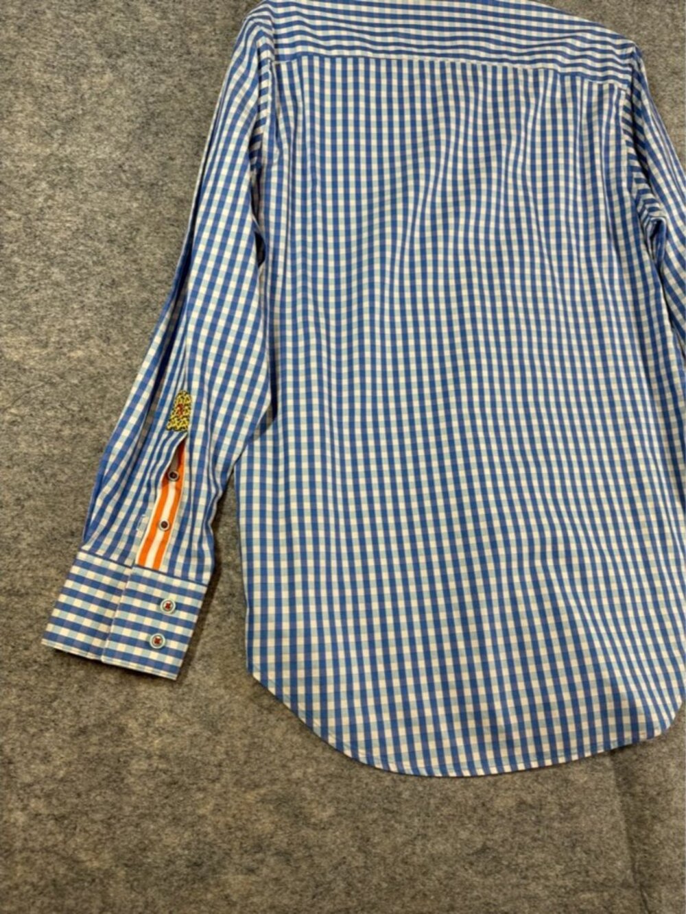 Robert Graham Men's Blue and White Gingham Button-Up Shirt Size S Flip Cuff - Picture 12 of 16